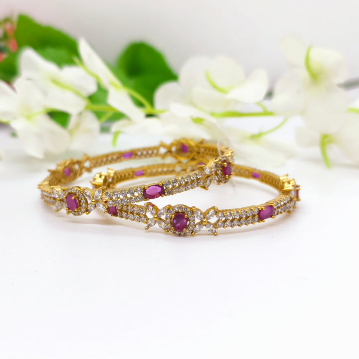 Light Red with White Stones Bangle - The Velli Kadai