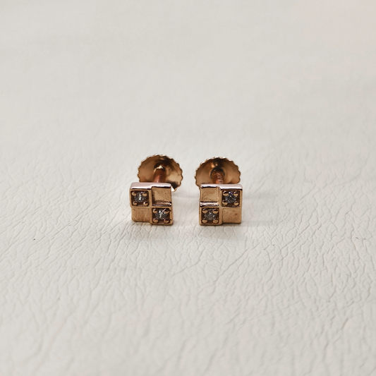 Box Stud Earrings with White Stones - The Velli Kadai