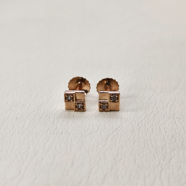 Box Stud Earrings with White Stones - The Velli Kadai