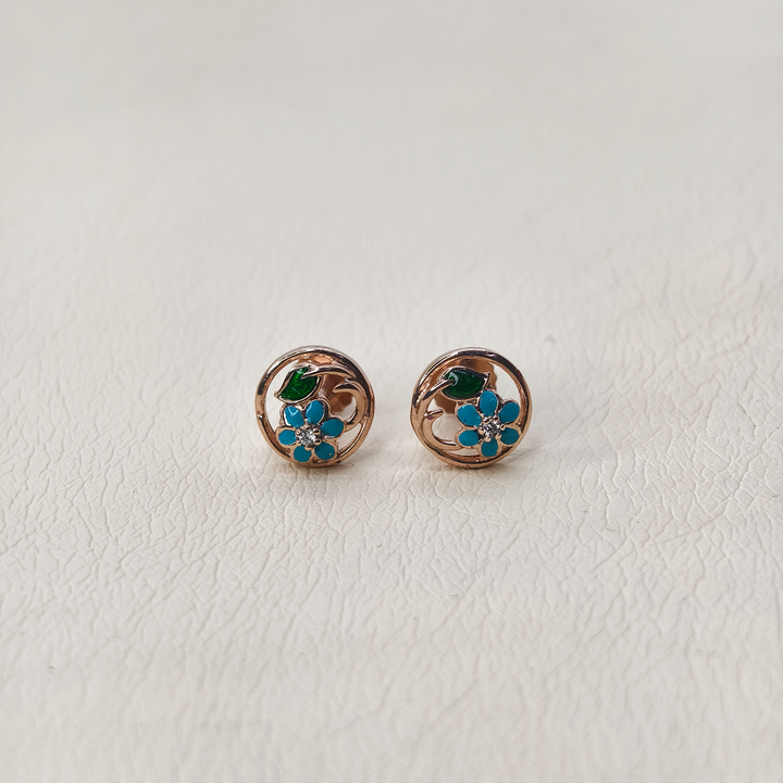 Round Earring with Flower Enamel - The Velli Kadai