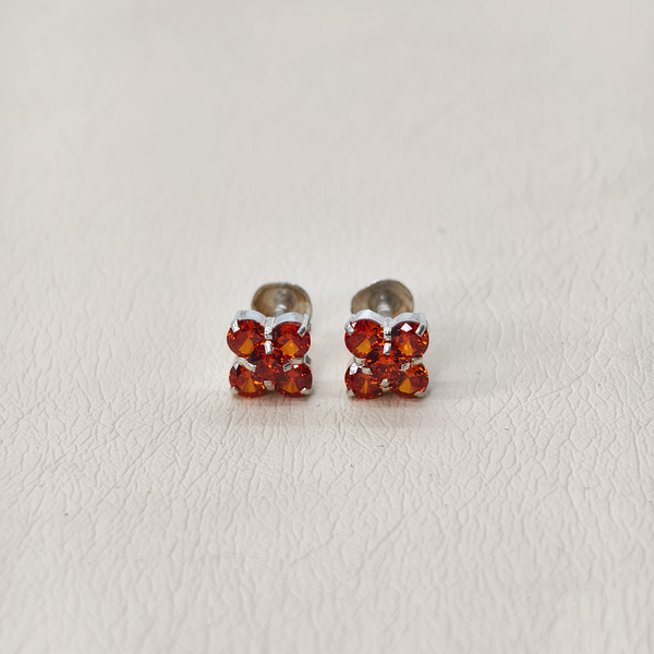 Box Flower Earrings with Orange Stones - The Velli Kadai