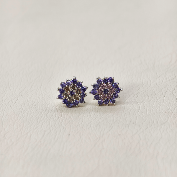 Full Flower Earrings with Blue and White Stones - The Velli Kadai