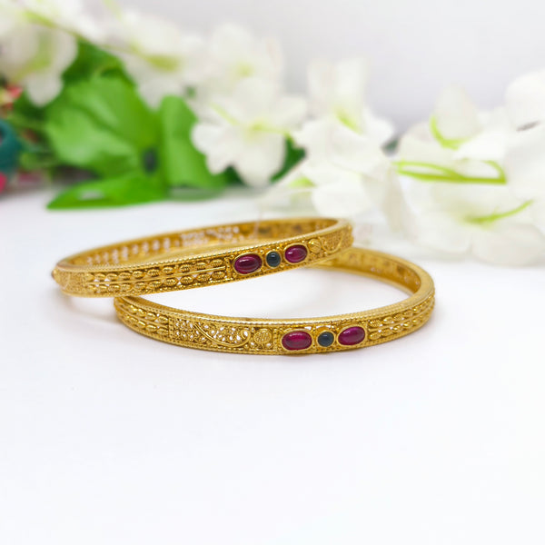 Dual Red Stone Antique Bangle - The Velli Kadai