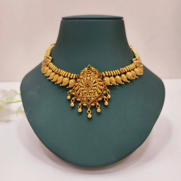 Mango Design Necklace (Center Green) - The Velli Kadai