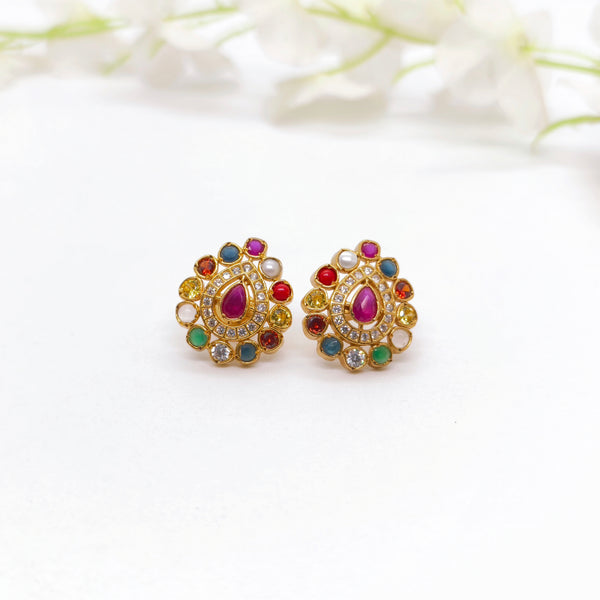 Navaratna Stud (Rain Drop Shape) - The Velli Kadai