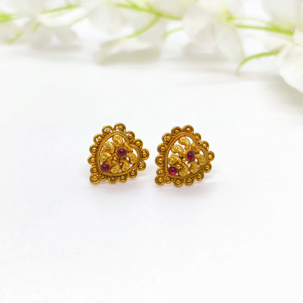 Heart Shaped Red Stone Stud - The Velli Kadai