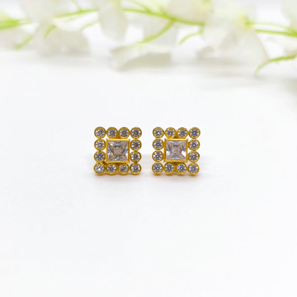 Square Shaped White Stone Stud - The Velli Kadai