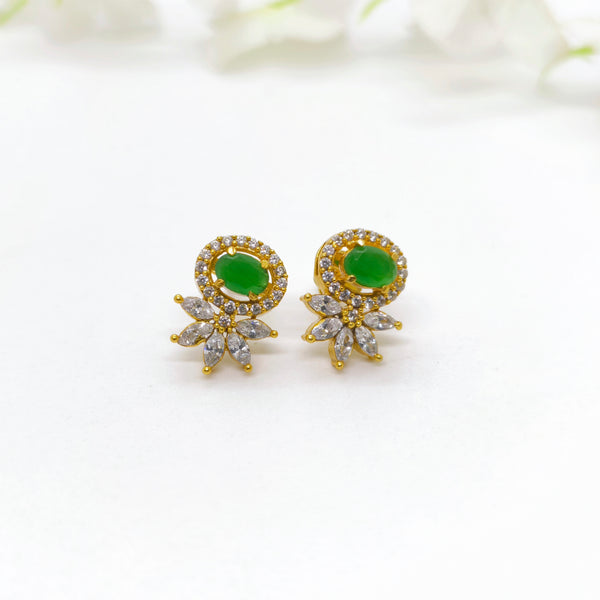 Green Stone Leaf Style Stud - The Velli Kadai