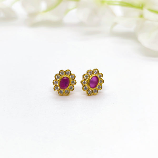 Oval Shaped Red Stone Stud - The Velli Kadai