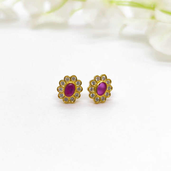 Oval Shaped Red Stone Stud - The Velli Kadai