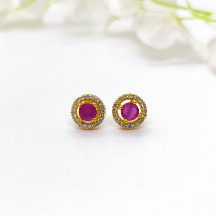 Red Pink Stone Stud - The Velli Kadai