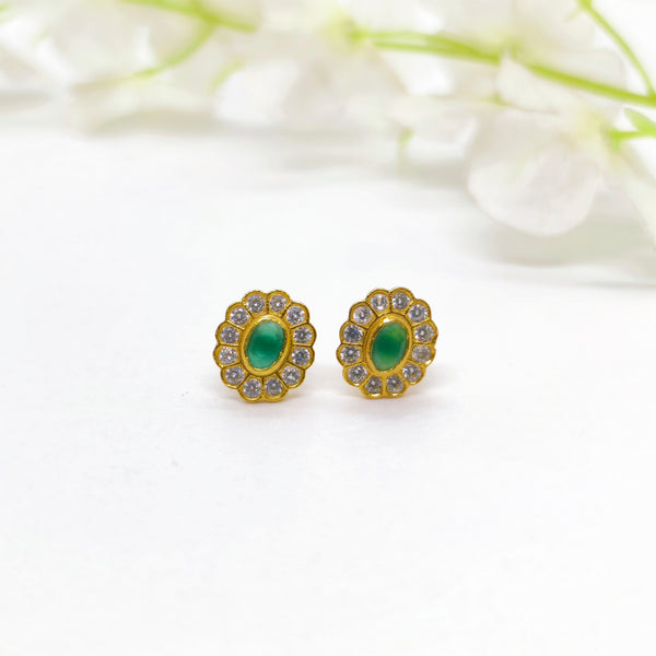 Green Stone Stud (Oval) - The Velli Kadai