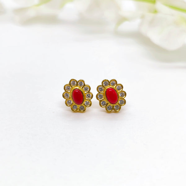 Blood Red Color Stone Stud - The Velli Kadai