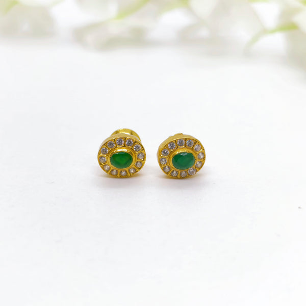 Green Stone Stud (Oval Shape) - The Velli Kadai