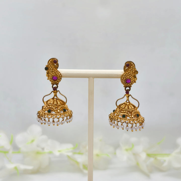 Pearl Design Antique Jhumka - The Velli Kadai