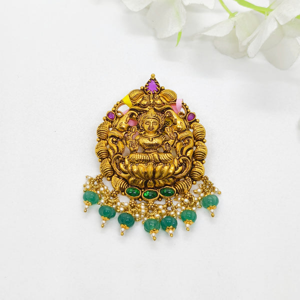 Lakshmi with Green Beads Pendant - The Velli Kadai