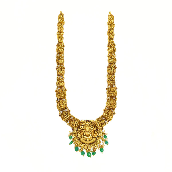 Lakshmi Silver Antique Haram with Green Beads