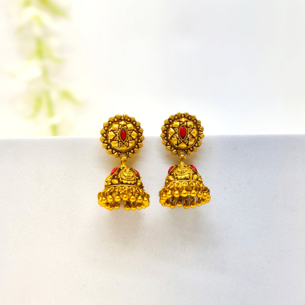 Red Stone Antique Jhumka