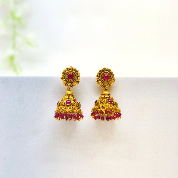 Red Beads Antique Jhumka