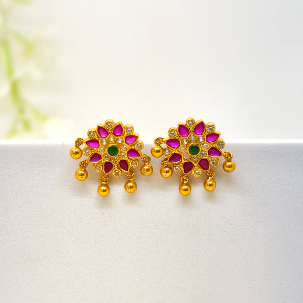 Red & White Stones Stud with Beads
