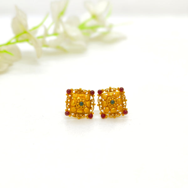 Red & Center Green Stones Stud
