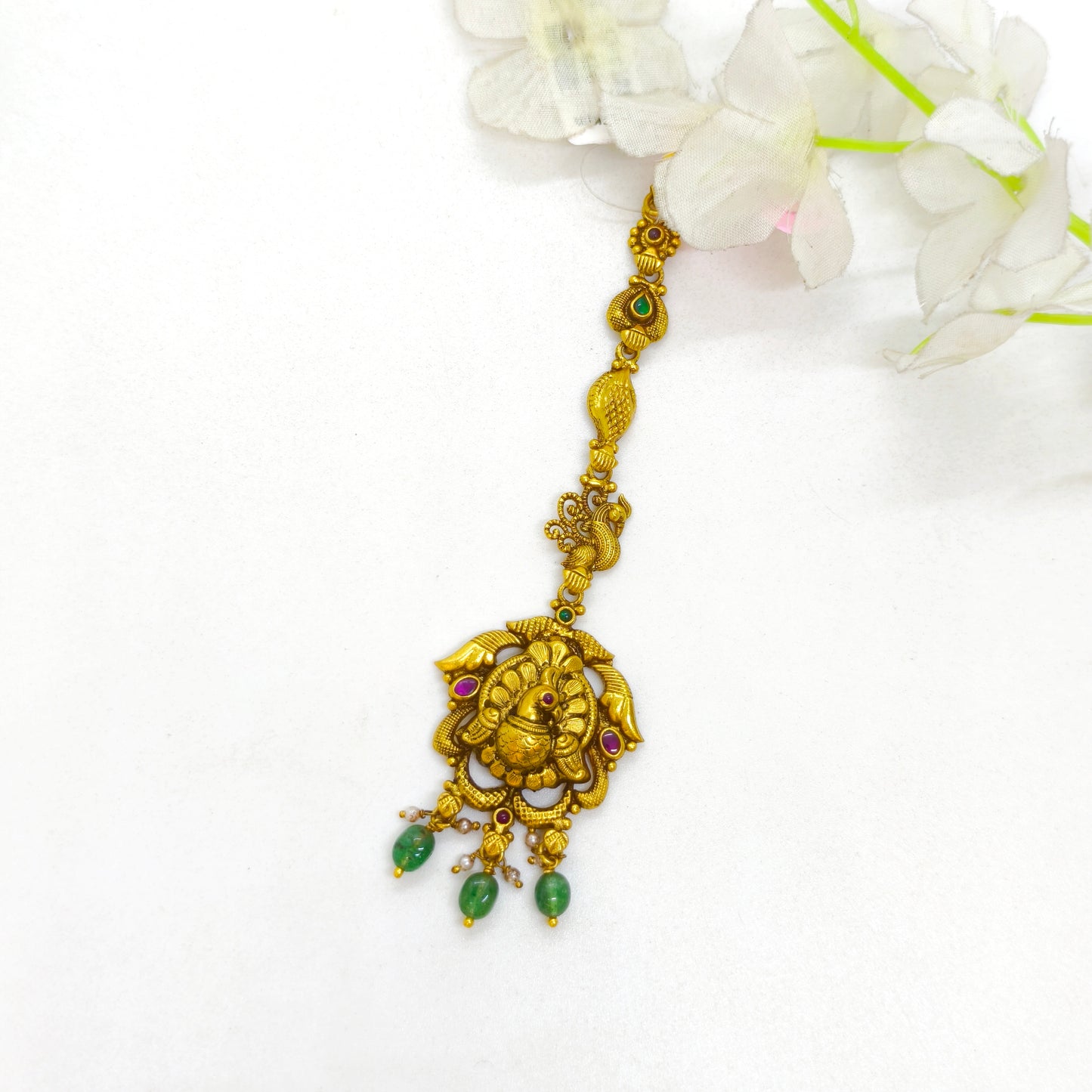 Mayil Nethichutti with Green Beads