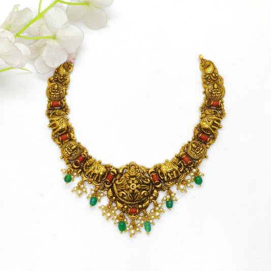 Flower and Elephant Design Antique Necklace