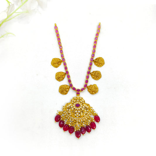 Silver Antique Necklace with Red Stones