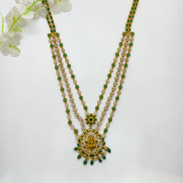 Lakshmi Silver Antique Haram with Green Stones